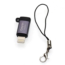Адаптер, переходник OTG QAYAN QTG171 Lightning 8 pin (папа) на USB Type C (мама), PD35W, цвет темно серебристый