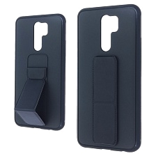 Чехол накладка STAND для XIAOMI Redmi 9, подставка, магнит, экокожа, цвет темно синий