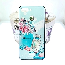 Чехол накладка для XIAOMI REDMI 6, силикон, рисунок Духи и туфельки, цвет голубой.