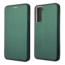 Чехол книжка STYLISH для SAMSUNG Galaxy S21 (SM-G991), экокожа, визитница, цвет темно зеленый