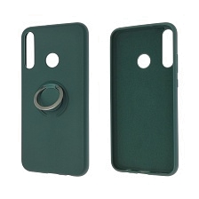 Чехол накладка RING для HUAWEI Honor 9C, P40 Lite E, Y7P, силикон, кольцо держатель, цвет зеленый.