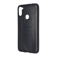 Чехол накладка R3 для SAMSUNG Galaxy A11 (SM-A115), Galaxy M11 (M115), силикон, под кожу, цвет черный.