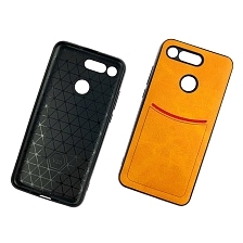 Чехол накладка ILEVEL для HUAWEI V20, View 20 (PCT-L29), силикон, под кожу, визитница, цвет светло коричневый.