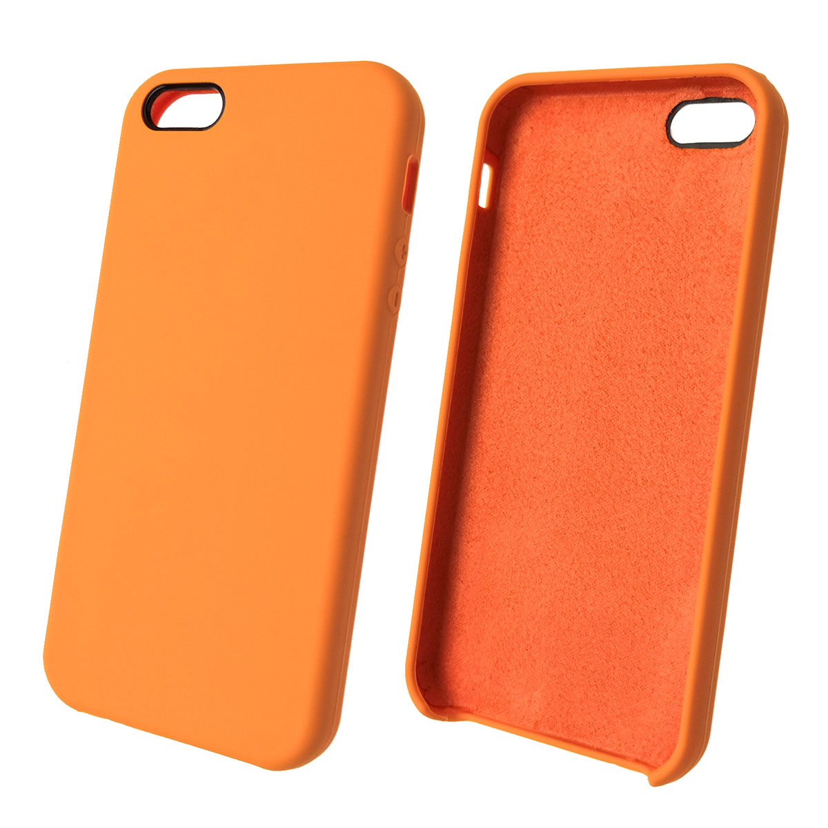 Чехол накладка Silicon Case для APPLE iPhone 5, 5S, SE, силикон, бархат, цвет папайя.