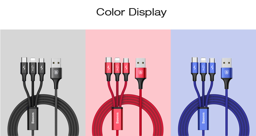 USB-Дата кабель "Baseus" Rapid Series 3 в 1 кабель Micro+Lightning+Type-C 3A 1.2M цвет синий.