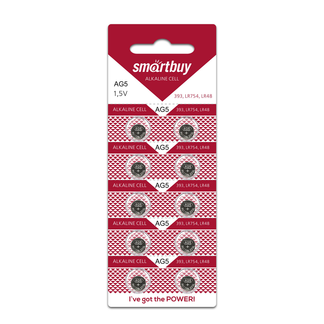 Батарейка SMARTBUY AG5 LR48 LR754 393 BL10 Alkaline 1.5V