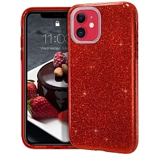 Чехол накладка SHINE для APPLE iPhone 11, силикон, блестки, цвет красный