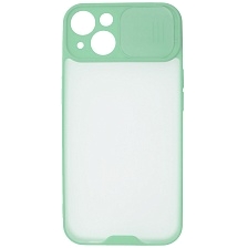 Чехол накладка LIFE TIME для APPLE iPhone 13 (6.1), силикон, пластик, матовый, со шторкой для защиты задней камеры, цвет окантовки светло бирюзовый