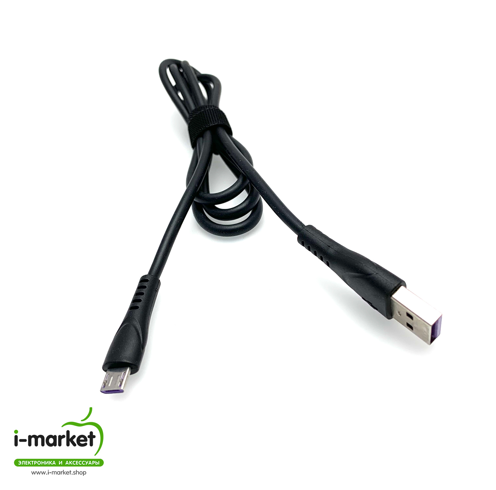 USB Дата-кабель "R18" Micro USB силиконовый эластичный, морозоустойчивый, 1 метр черного цвета, фиолетовые контакты.