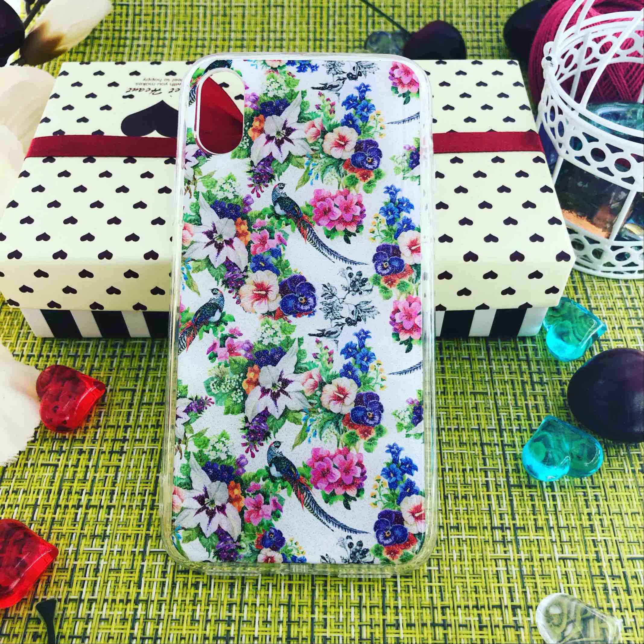 Чехол накладка для APPLE iPhone X, XS, силикон, рисунок Цветы и райские птицы.