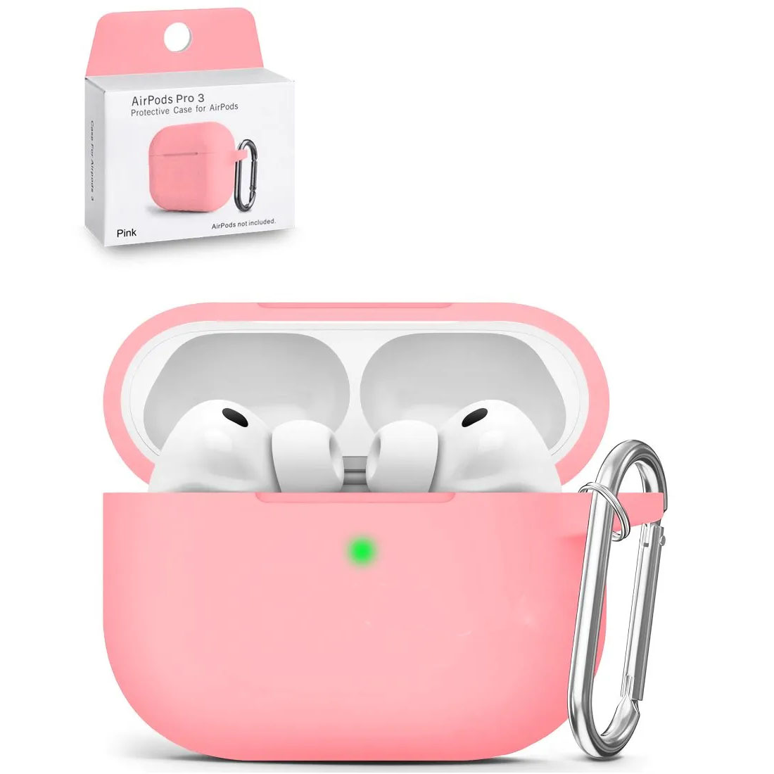 Чехол для беспроводных наушников APPLE AirPods Pro 3 (2025) силиконовый с карабином, цвет розовый