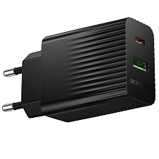 СЗУ (Сетевое зарядное устройство) BOROFONE BAS74A Source, 1 USB Type C, 1 USB A, PD20W, QC3.0, цвет черный