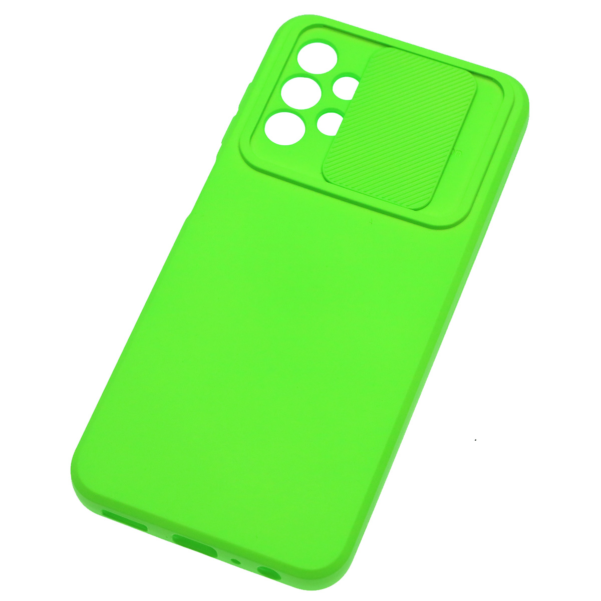 Чехол накладка для SAMSUNG Galaxy A13 4G, силикон, бархат, со шторкой для защиты задней камеры, цвет ярко зеленый