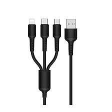Кабель BOROFONE BX16 Easy Micro USB, Lightning 8 pin, USB Type C, 2.4A, длина 1 метр, силикон, цвет черный Кабель BOROFONE BX16 Easy Micro USB, Lightning 8 pin, USB Type C, 2.4A, длина 1 метр, силикон, цвет черный