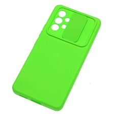 Чехол накладка для SAMSUNG Galaxy A53, силикон, бархат, со шторкой для защиты задней камеры, цвет ярко зеленый