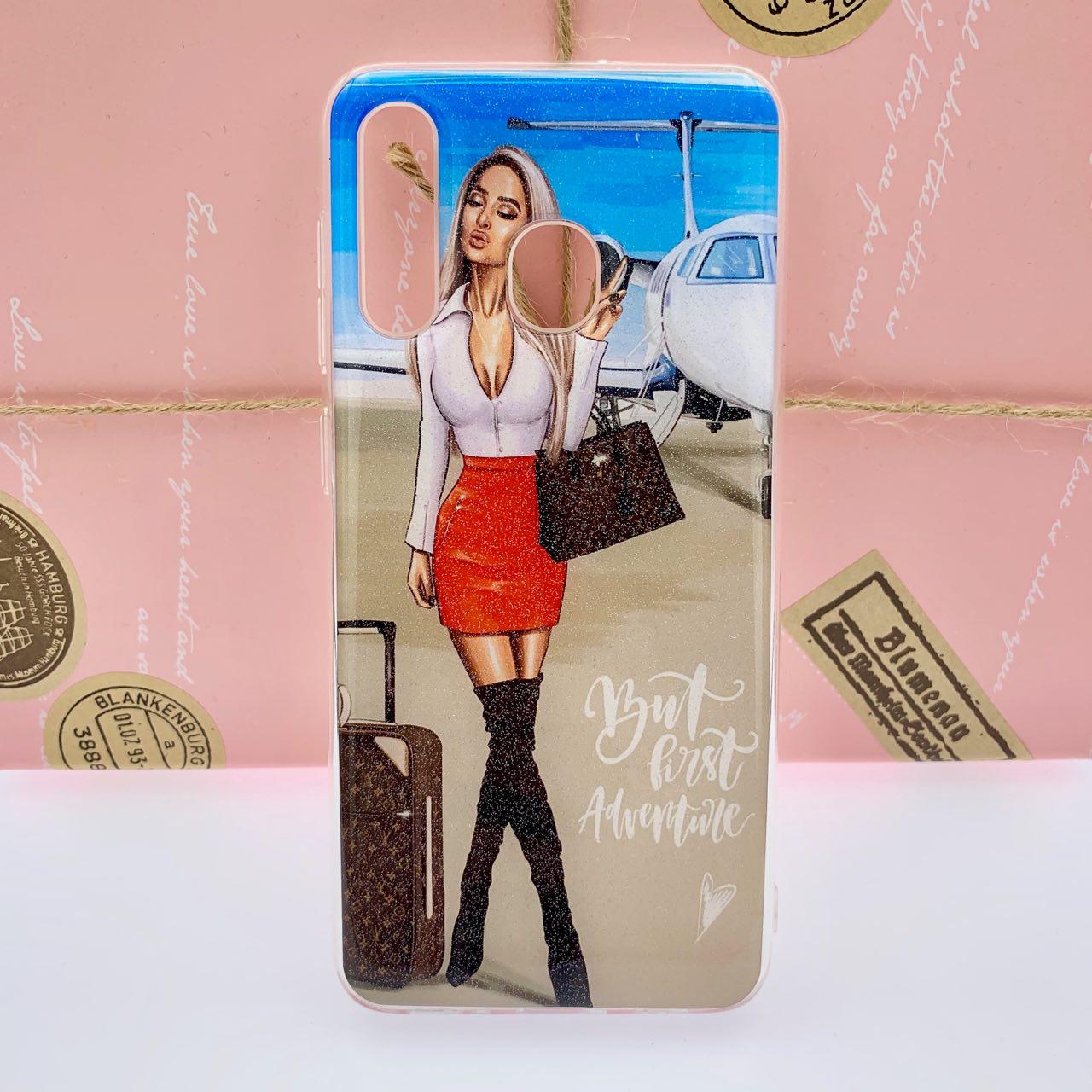 Чехол накладка для SAMSUNG Galaxy A30 (SM-A305), силикон, глянец, рисунок Девушка на фоне самолёта But.
