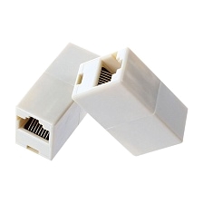 Проходной адаптер, розетка RJ45 гнездо-гнездо для соединения двух сетевых патч-кордов, цвет белый Проходной адаптер, розетка RJ45 гнездо-гнездо для соединения двух сетевых патч-кордов, цвет белый