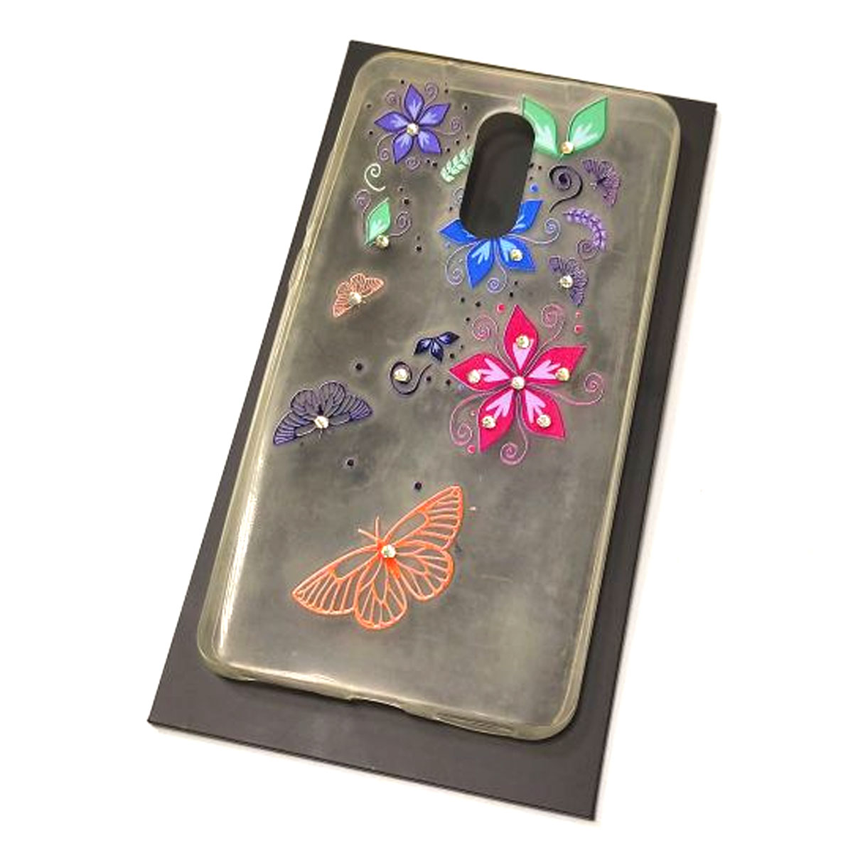 Чехол накладка для XIAOMI Redmi Pro, силикон, стразы, рисунок цветочки и бабочки