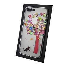 Чехол накладка TPU CASE для APPLE iPhone 7 Plus, iPhone 8 Plus, силикон, рисунок Кот и дерево.