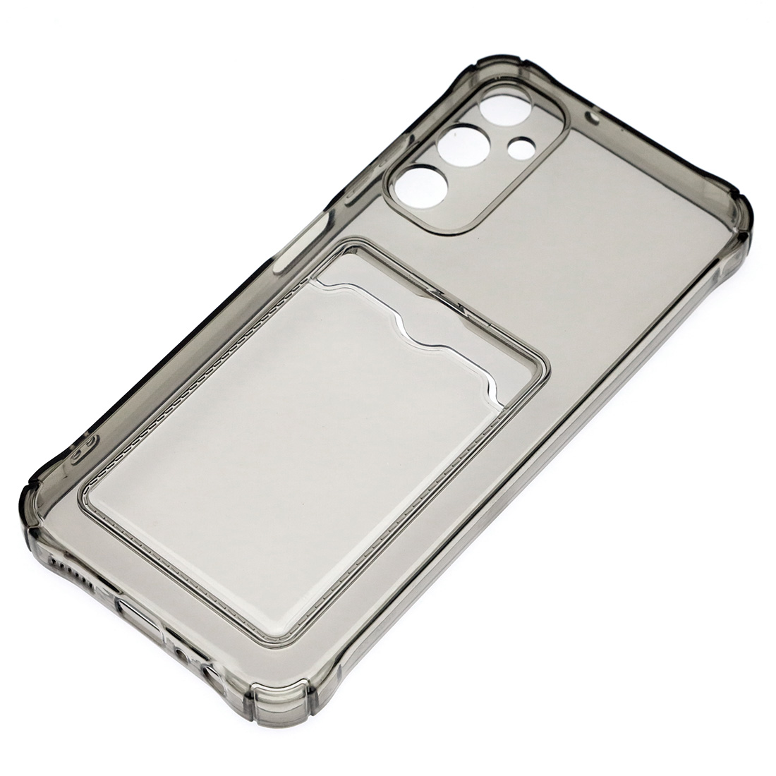 Чехол накладка CARD CASE для SAMSUNG Galaxy A05S, защита камеры, силикон, отдел для карт, цвет прозрачно черный