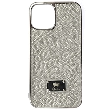 Чехол накладка Queen для APPLE iPhone 12, iPhone 12 Pro, силикон, стразы, цвет бело серебристый