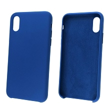 Чехол накладка Silicon Case для APPLE iPhone X, XS, силикон, бархат, цвет синий.