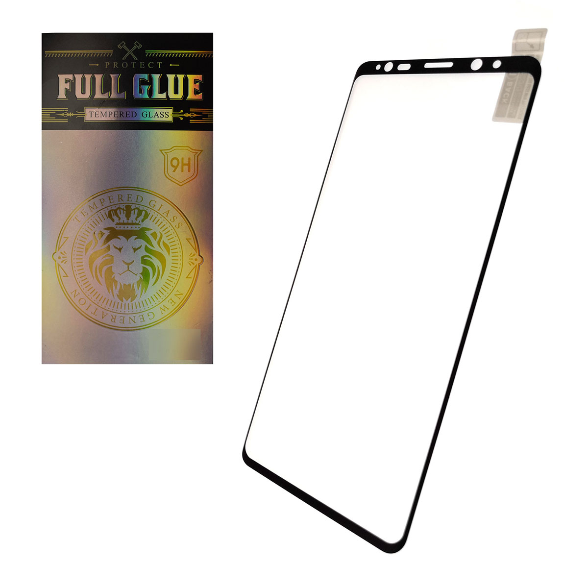 Защитное стекло PROTECT FULL GLUE 9H для SAMSUNG Galaxy Note 8 (SM-N950), Note 9 (SM-N960), ударопрочное прозрачное, цвет окантовки черный.