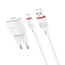 СЗУ (Сетевое зарядное устройство) BOROFONE BA48A Orion с кабелем  Micro USB, 2.1A, 1 USB, длина 1 метр, цвет белый