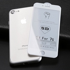 Защитное стекло "5D" PREMIUM FULL GLUE для APPLE iPhone 7, 8 (4.7"), цвет окантовки белый.