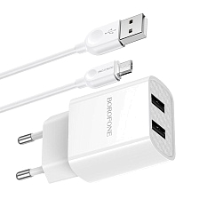 СЗУ (Сетевое зарядное устройство) BOROFONE BA53A Powerway с кабелем Micro USB, 2.1А, длина 1 метр, цвет белый