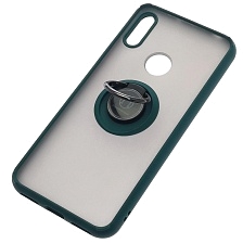 Чехол накладка для HUAWEI Honor 8A, Y6 2019, силикон, пластик, кольцо держатель, цвет окантовки темно зеленый