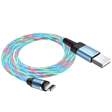Магнитный зарядный кабель HOCO U90 APPLE Lightning 8 pin, LED подсветка, 2A, длина 1 метр, цвет синий