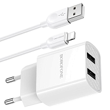 СЗУ (Сетевое зарядное устройство) BOROFONE BA53A Powerway с кабелем APPLE Lightning 8 pin, 2.1А, длина 1 метр, цвет белый