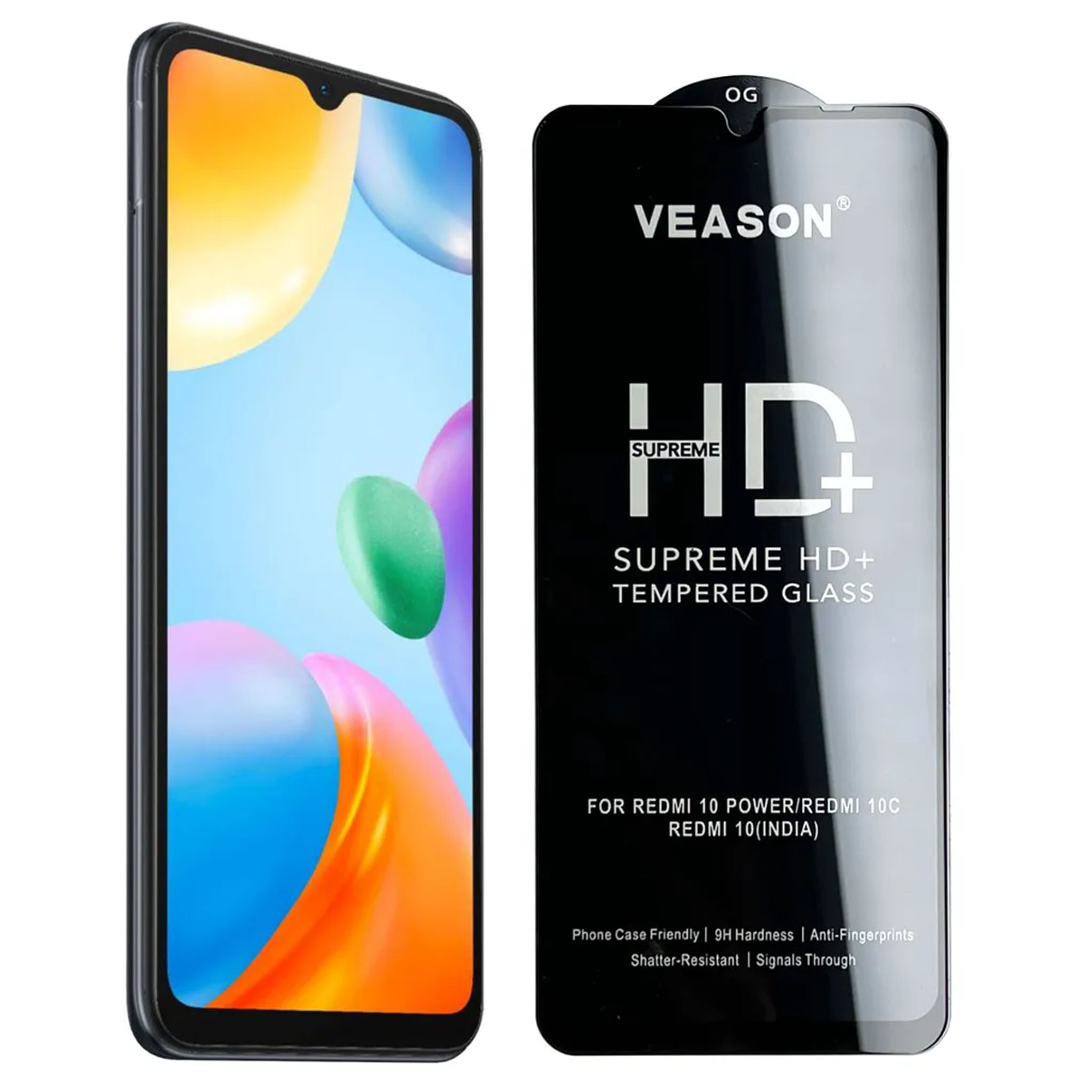 Защитное стекло VEASON HD+ для XIAOMI Redmi 10C, Redmi 12C, Redmi A3, Redmi A3x, XIAOMI POCO C40, POCO C55, POCO C61, POCO C63, цвет окантовки черный