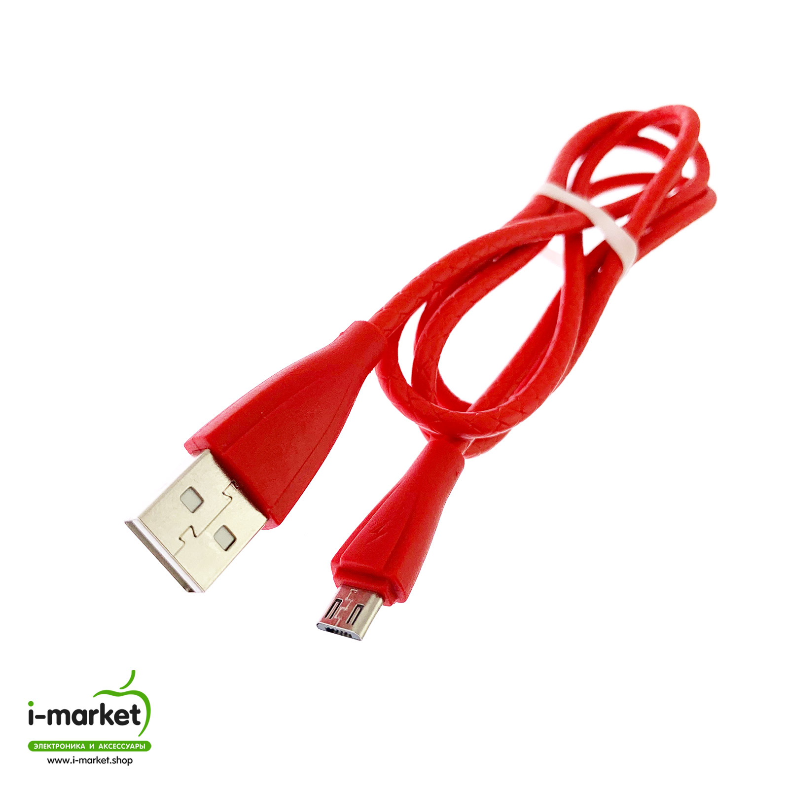 USB Дата кабель Micro USB, силиконовый, текстурированная оплетка, длина 1 метр, цвет красный.
