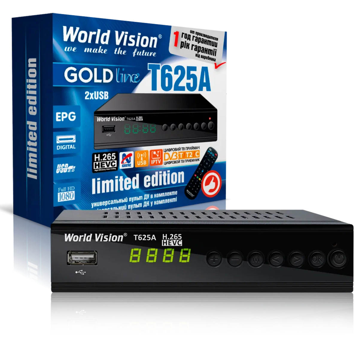 Цифровой эфирный приёмник, ТВ приставка DVB-T/T2/C World Vision T625A, цвет черный