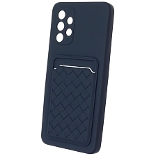 Чехол накладка CARD CASE для SAMSUNG Galaxy A32 4G (SM-A325F), силикон, отдел для карт, цвет темно синий