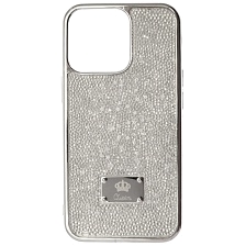 Чехол накладка Queen для APPLE iPhone 13 Pro (6.1"), силикон, стразы, цвет бело серебристый Чехол накладка Queen для APPLE iPhone 13 Pro (6.1"), силикон, стразы, цвет бело серебристый