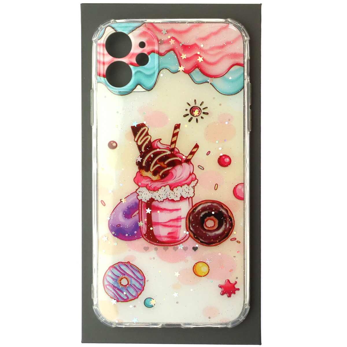 Чехол накладка для APPLE iPhone 11, силикон, глянцевый, блестки, рисунок Сладости