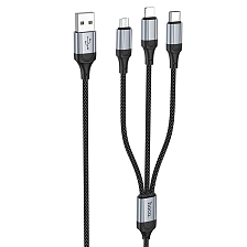 Кабель HOCO 3 in 1 USB A на Micro USB, USB  Type C, Lightning 8 pin, 2.4A, длина 1 метр, цвет черный