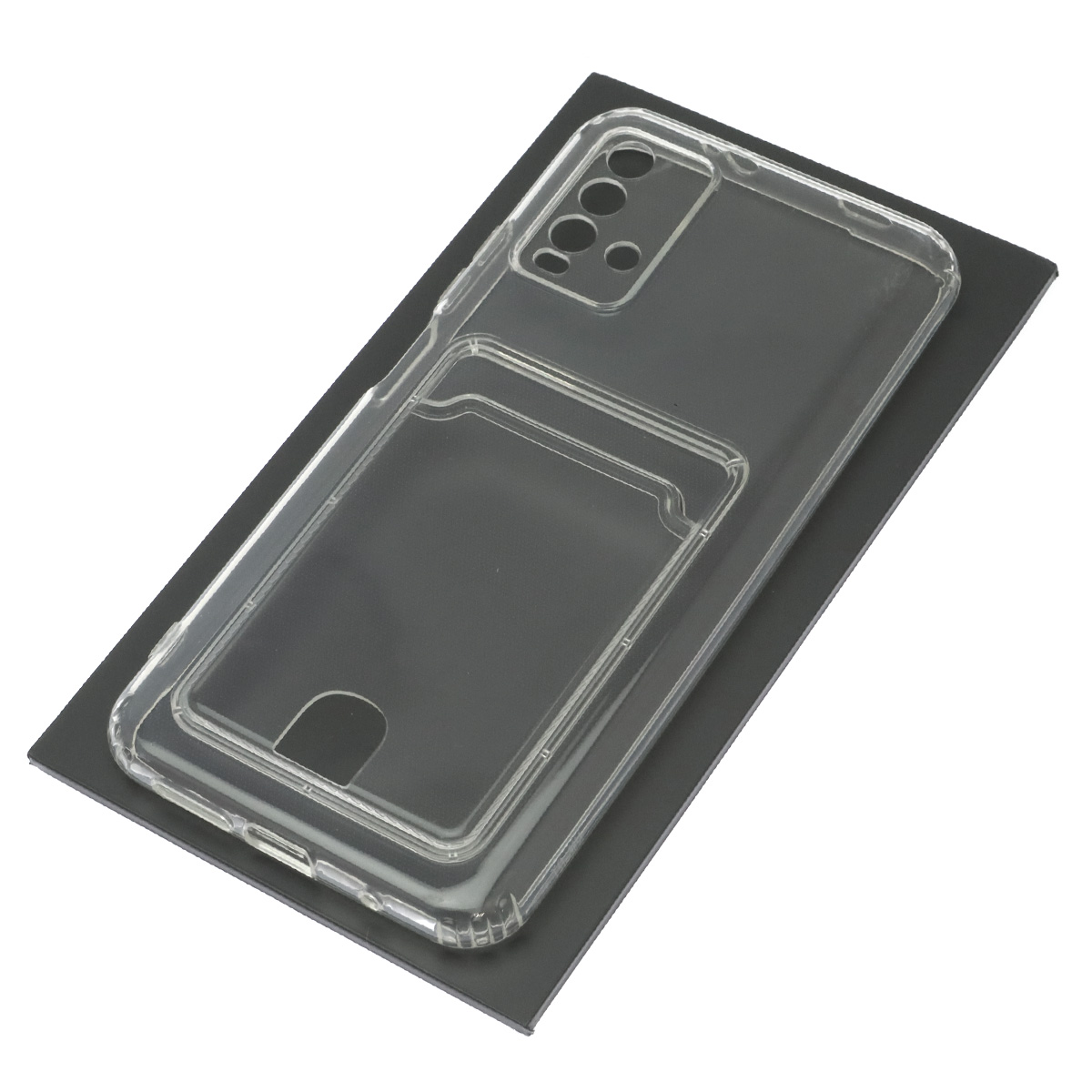 Чехол накладка CARD CASE для XIAOMI Redmi 9T, защита камеры, силикон, отдел для карт, цвет прозрачный
