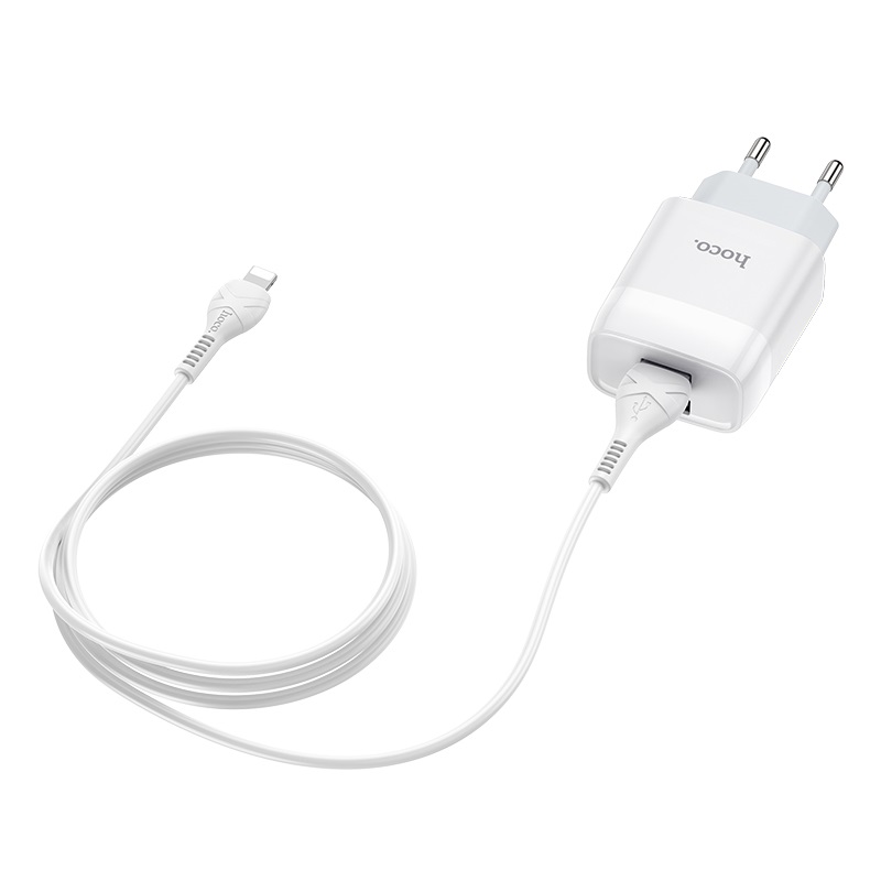 СЗУ (Сетевое зарядное устройство) HOCO C73A Glorious c кабелем Lightning 8 pin, 2.4A, 2 USB, длина 1 метр, цвет белый СЗУ (Сетевое зарядное устройство) HOCO C73A Glorious c кабелем Lightning 8 pin, 2.4A, 2 USB, длина 1 метр, цвет белый