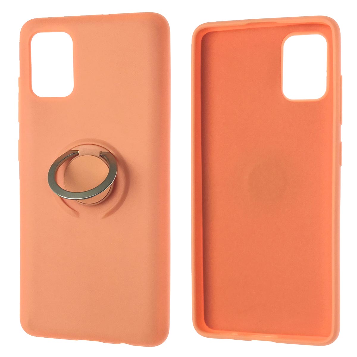 Чехол накладка RING для SAMSUNG Galaxy A51 (SM-A515), силикон, бархат, кольцо держатель, цвет персиковый