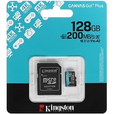 Карта памяти MicroSDXC 128GB KINGSTON CANVAS Go! Plus SDCG4/128GB 200Mb/s A2 U3 V30, с адаптером