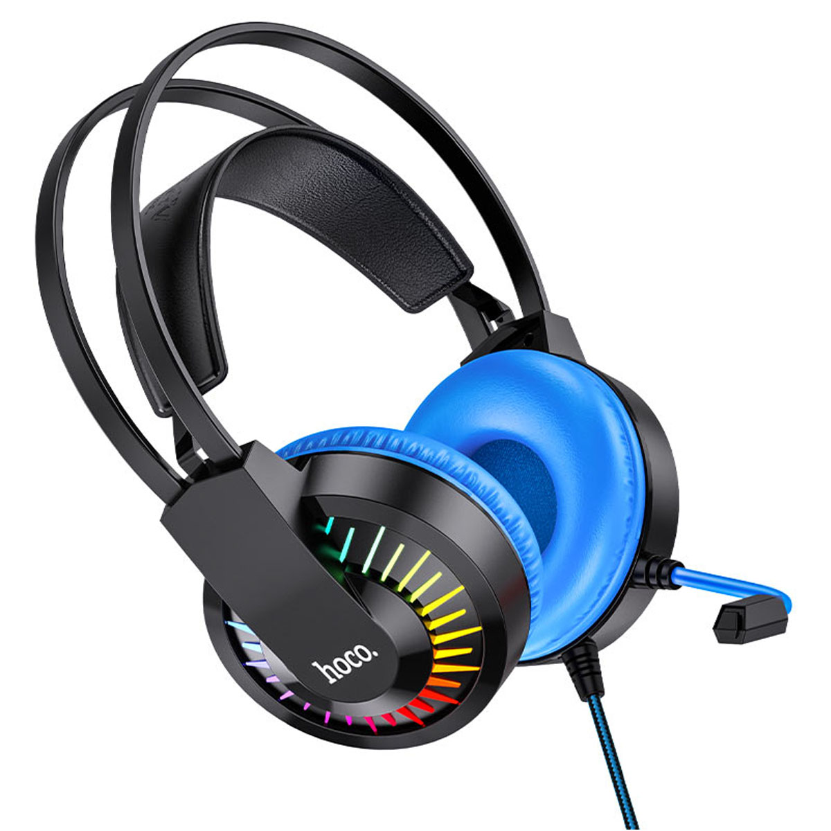 Игровая гарнитура (наушники с микрофоном) проводная, полноразмерная, HOCO W105 Joyful gaming, подсветка, цвет синий