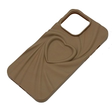 Чехол накладка для APPLE iPhone 15 Pro Max, силикон, 3D сердце, цвет коричневый