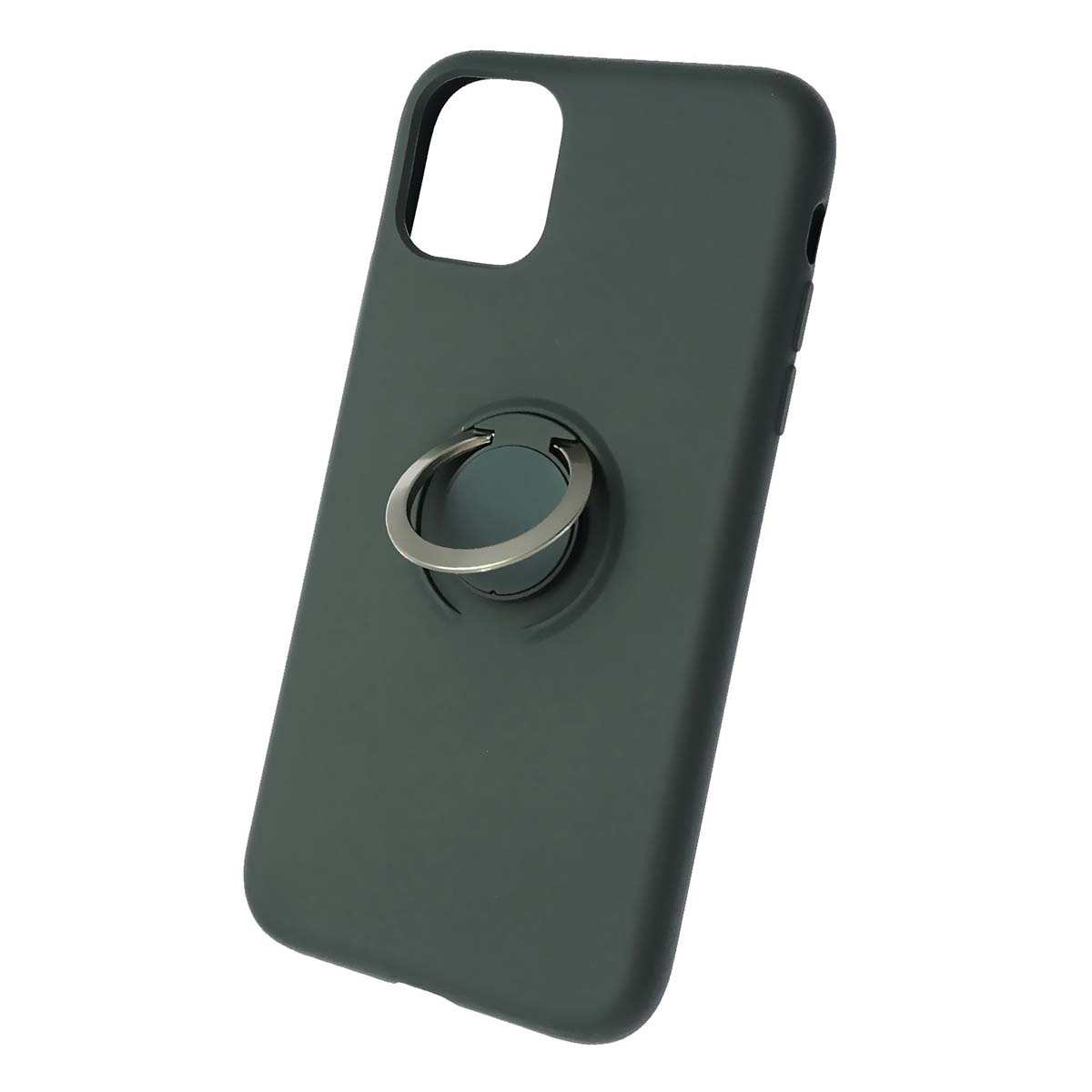 Чехол накладка RING для APPLE iPhone 11, силикон, кольцо держатель, цвет темно зеленый.