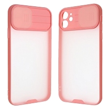 Чехол накладка LIFE TIME для APPLE iPhone 11 (6.1), силикон, пластик, матовый, со шторкой для защиты задней камеры, цвет окантовки розовый