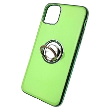 Чехол накладка для APPLE iPhone 11 Pro MAX, силикон, глянец, с лого, с кольцом, цвет зеленый.