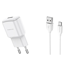 СЗУ (Сетевое зарядное устройство) с кабелем Micro USB, 2.1A, 1 USB A, длина 1 метр, цвет белый СЗУ (Сетевое зарядное устройство) с кабелем Micro USB, 2.1A, 1 USB A, длина 1 метр, цвет белый